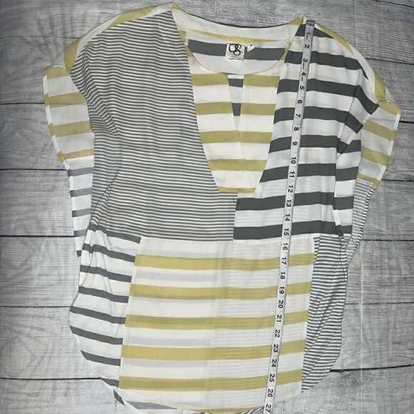 Anthropologie | Anthro One September Striped Short Sleeve Top Yellow Gray sz S - Picture 8 of 9